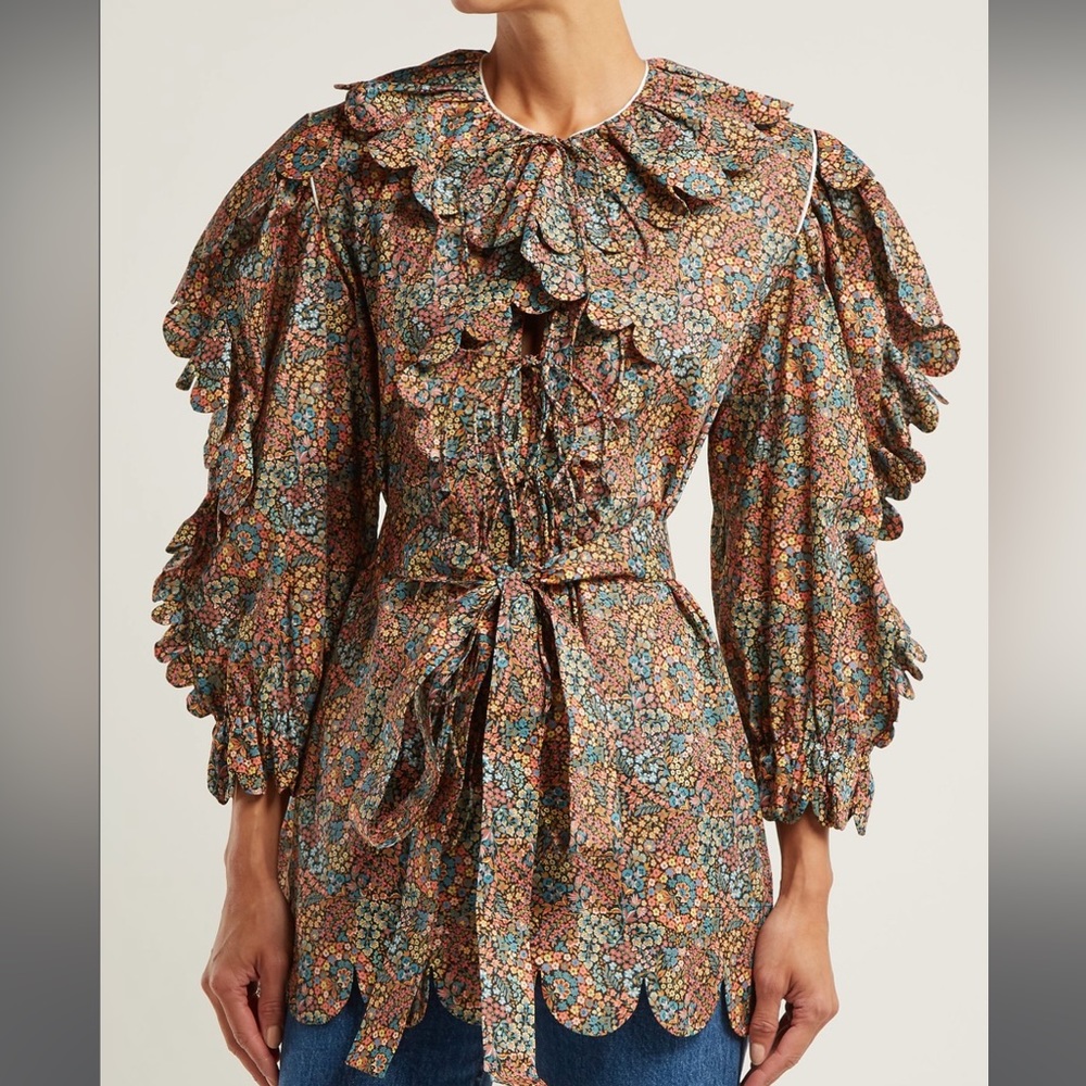 Horror Vacui Deus Floral Print Cotton Top with belt